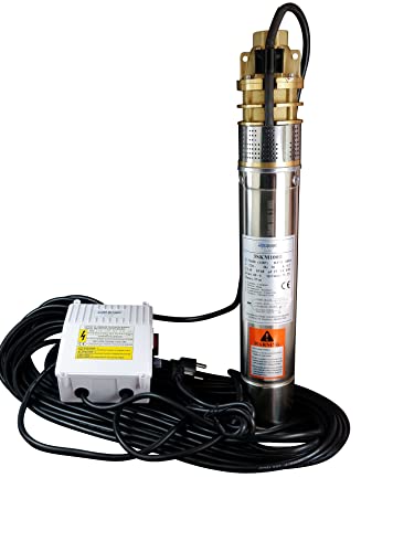 CHM GmbH Brunnenpumpe 3 Zoll sandverträglich 0,75 kW 2500 L/h 5,8 Bar, Pumpe Zisterne mit Anlaufkondensator Box + Rückschlagventil CHM GmbH Brunnenpumpe 3 Zoll sandverträglich 0,75 kW 2500 L/h 5,8 Bar, Pumpe Zisterne mit Anlaufkondensator Box + Rückschlagventil