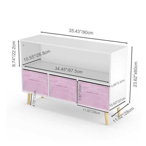 CuisinSmart Kids Bookshelf with Toy Storage Organizer,35.5" Bookcase with Bins for Nursery Playroom Furniture Kids Bedroom Kids Reading Nook,35.5"x11",Pink
