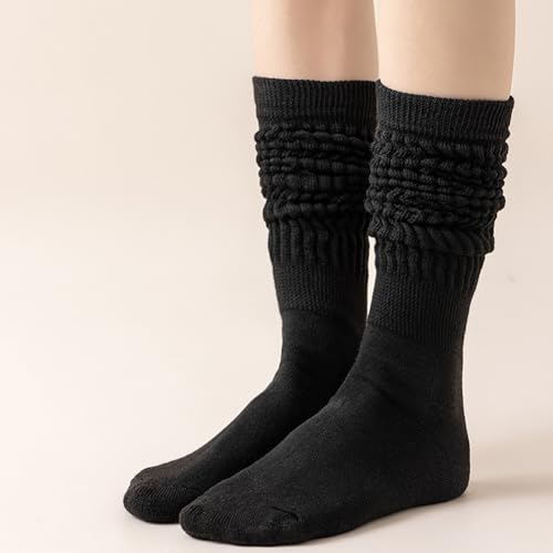 2 Pairs Women Knee High Socks Long Slouch Socks Fall Winter Boot Socks Soft Knit Socks Casual Calf Warmer Socks White Khaki3
