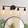 2024 Upgrade 4 Light Bathroom Light Fixtures Black Bathroom Lights Over Mirror with Clear Glass Globe Shade Vanity Lights for Bathroom Kitchen Living Room Hallway Cabinet Bedroom Porch