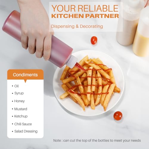 Squeeze Bottles, 16oz Plastic Condiment Squeeze Bottles with Labels & Funnels & Brusher for Liquids Sauces Ketchup Oil, 6 Pack