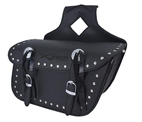 A-Pro Borsa Bisacce Moto Customo Chopper Borchie Cromate Nero laterale destra mono