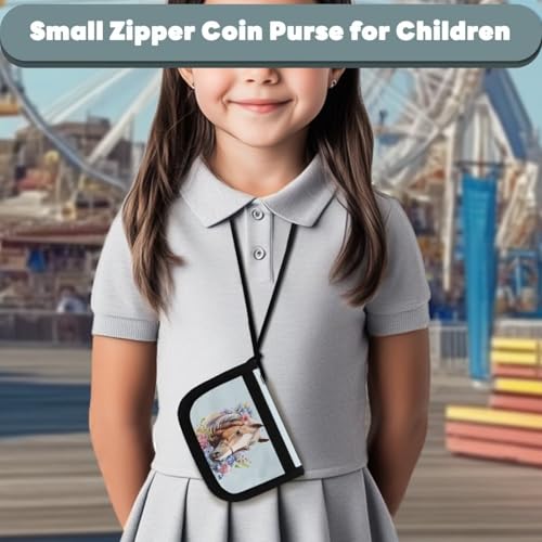 Horse Girls Zipper Wallets for Kids 8-10 Floral Card Holder Wallet for School Personalized Pattern Aesthetic Bifold Wallet Light Blue Wallet Foldable3