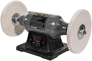 VEVOR Bench Buffer Polisher, 8 inch Buffing Machine 350W 3/4HP Motor with 3600 RPM, Heavy Duty Benchtop Lathe Polishing Machine for Jewelry, Wood, Silver, Amber, Metal, Jade