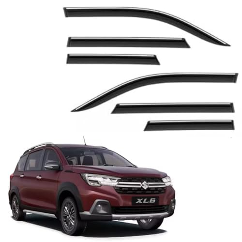 Image of CAR SAAZ Side Door Visors for XL6 (2019-2022)(Set of 6Pcs)|Chrome Lined Rain Guards, Polycarbonate, Smoke Finish
