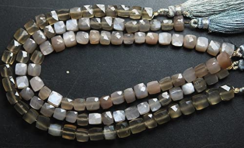 Pierre de lune grise en fil de perles cubes facettés pour loisirs créatifs