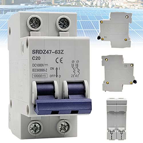Miniature Disjoncteur, Disjoncteur 20 A, 1000v DC Disjoncteurs Électriques, DZ47-63Z 2P Disjoncteur, pour la Protection du Courant Cover