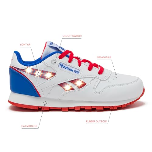 Reebok Classic Leather Step N Flash 2.0 LED Light Up Boys and Girls Sneakers, Lightweight Tennis or Athletic Shoes, Little Kids and Toddler Size 11-32