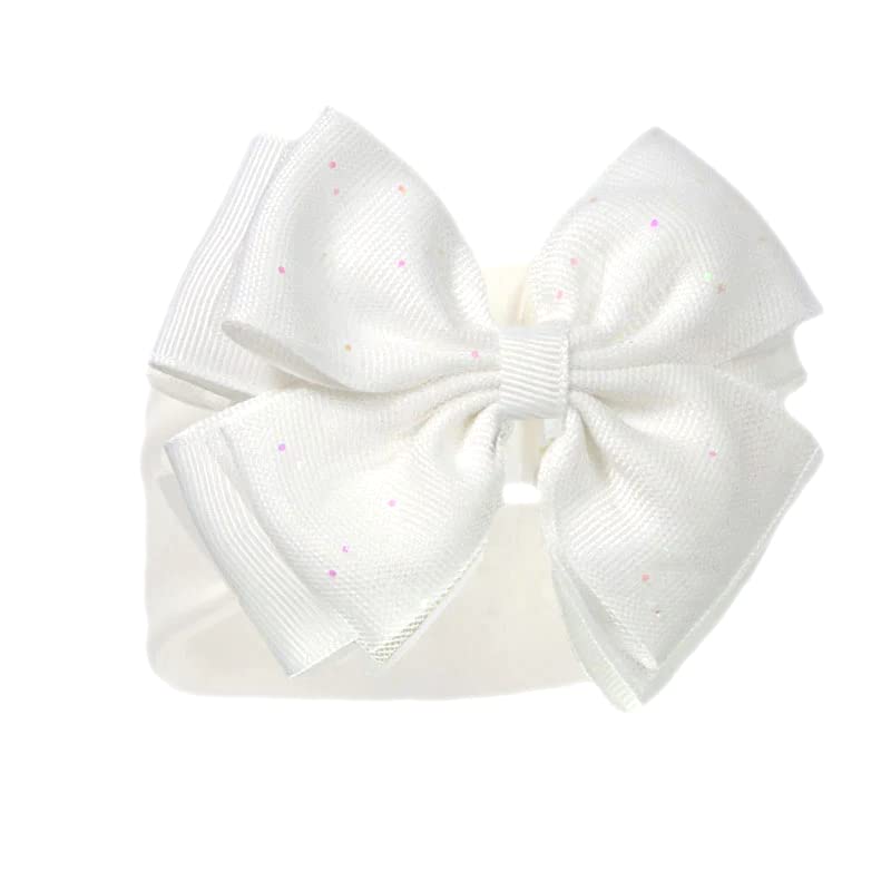 Baby Girls Headband Sparkle Glitter Bow Hairband Soft Touch Spanish Style White Newborn - 12 Months