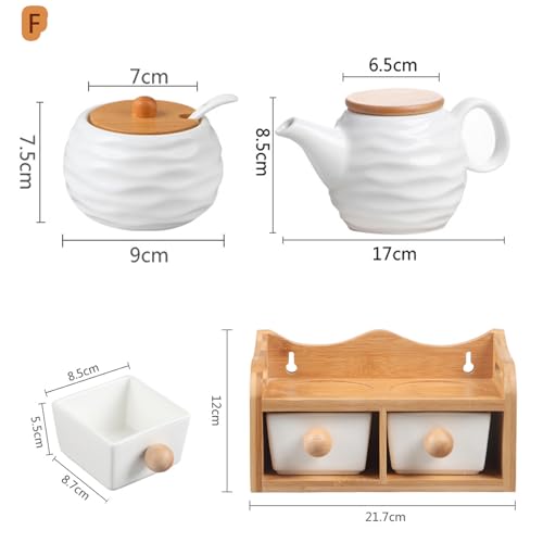Juego de estante de especias montado en la pared, organizador de especias de madera de 2 niveles con cajón y cuchara, soporte para condimentos de cocina para un fácil acceso y almacenamiento ordenado