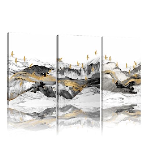 Peinture abstraite paysage gris doré LSYALUCK impression toile premium