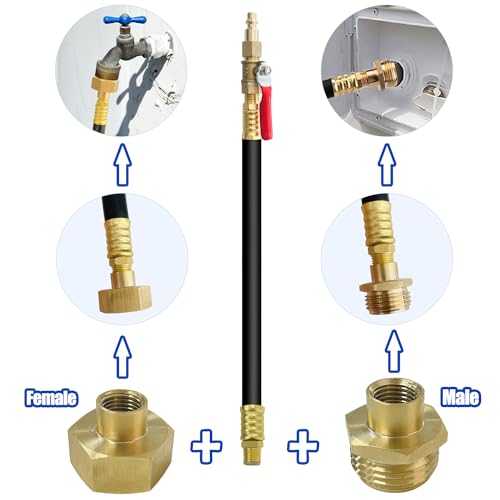 Image of RV Winterizing Kit, 16 Inch Sprinkler Blowout Hose Adapter Kit with Shut Off Valve, Air Compressor Quick Connect Water Blowout Fitting Plug for Boat Camper Travel Trailer