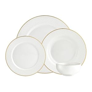 Godinger Dinnerware Set, Dinner Plates, Salad Plates, Coffee Mugs and Soup Bowl, Cereal Bowl, Gold Rim 16 Piece Set