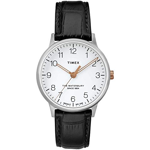 Timex Women's Waterbury Classic 36mm Leather Strap Watch TW2R72400VQ (One Size, Stainless-Steel/Black/White)