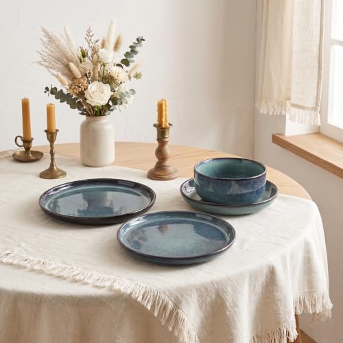 Image of Ceramic Dinnerware Set(16 pcs) Serve 4 people, Plates & Bowls Sets, Reactive Glaze Dishes Set, Chip Resistant and Scratch Resistant, Dishwasher, Microwave Safe, Suitable for dinner, party