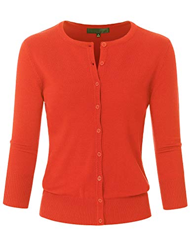 Image of Women's 3 /4 Sleeve Crew Neck Button Down Stretch Knit Cardigan Sweater (S-3XL)
