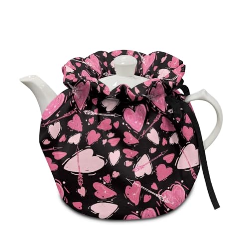 doginthehole Teapot Cozies for Small Teapot Heart Pattern Tea Cozy Tea Kettle Protector Dust Cover Breakfast Warmer for Home Kitchen Decorative Accessories Durable Tea Cosy with Drawstring