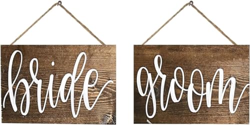 Letreros de madera/cariño para mesa, silla, boda, novia y novio, letrero de silla, letrero de cocina, cafetería, pub, decoración de regalo, 8 x 12 pulgadas, 2 piezas