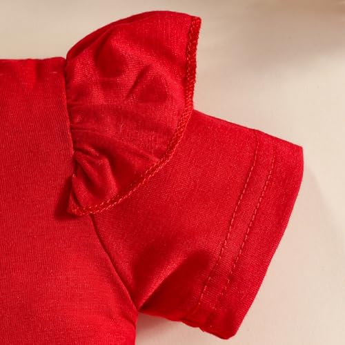 JENJON Sommer Kleidung für Baby Mädchen Niedlicher Süßes Print Kurzarm top mit Trägerrock und Stirnband 3-teiliges Outfit für Neugeborene Set Rote Erdbeere 3-6 Monate