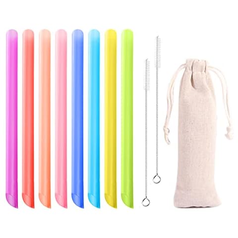 8 Straws with 2 Straw Cleaning Brushes, 1 Storage Bag, Bubble Tea Straws, Reusable, Thick Plastic Straws for Smoothie Cups, Cocktails Cover