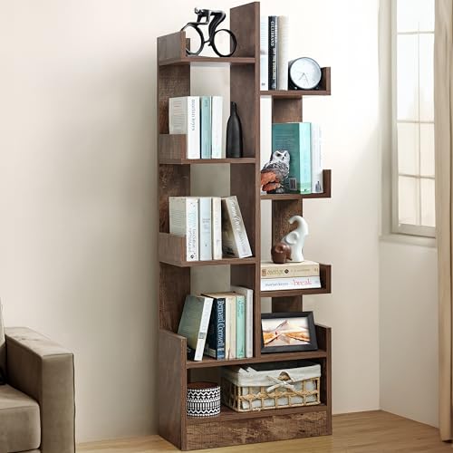 Image of ABOUT SPACE Open Book Shelf Book Storage Display Rack - Wooden Multipurpose Book Storage Display Organizer Rack with Solid Finish Showcase Stand (Brown - L 47 x W 20.8 x H 141.2 cm)