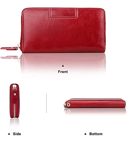 Image of Contacts Wristlet Wallets for Women with RFID Protection | Ladies Leather Clutch /Wallet | Large Capacity Zipper Purse /Card Holder Organizer for Women (Red)