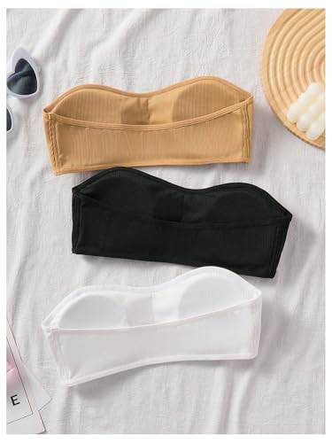 OYOANGLE Girl's 3 Pack Ribbed Strapless Bandeau Bras Comfy Non Slip Padded Tube Top Training Bras2