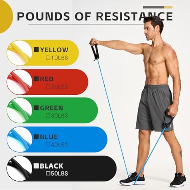 Professional Resistance Bands. Latex-Free, Work Out Bands, Stretch Bands for Working Out Women or Men, Exercise Bands Set for Physical Therapy (with Handle)