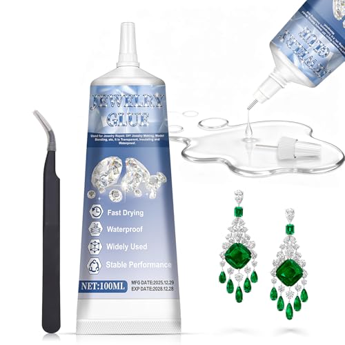 Schmuckkleber Extra Stark Transparent, schmuckkleber mit Pinzette, Mehrzweckkleber Zum Präzisen Verkleben von Edelsteinen, 100ml