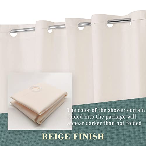 Image of No Hook PEVA Shower Curtain or Liner - 8G Heavy Duty Beige Bathroom Shower Curtain No Hooks Required, Waterproof Plastic & PVC Free, Standard Size 71 x 74, Beige