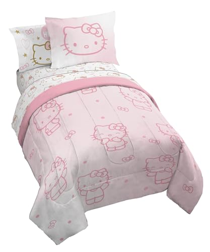 Jay Franco Hello Kitty Full Comforter Set - 7 Piece Bedding Includes Sheet Set & Pillow Covers - Super Soft Pink Bedding