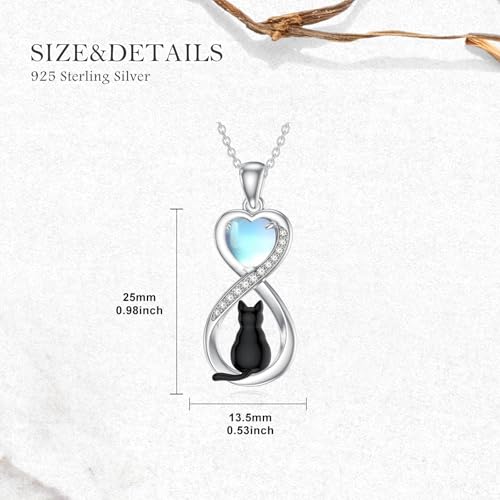 Moonstone Black Cat Necklace for Women 925 Sterling Silver Infinity Black Cat Pendant Moonstone Jewelry Gifts for Mom Wife4