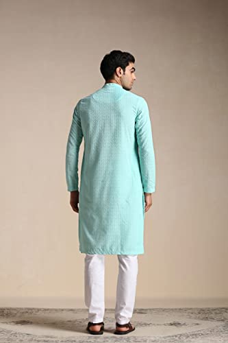 Image of Manyavar Men's Cotton Blend Self-Design Kurta Pyjama Set (2pcs)