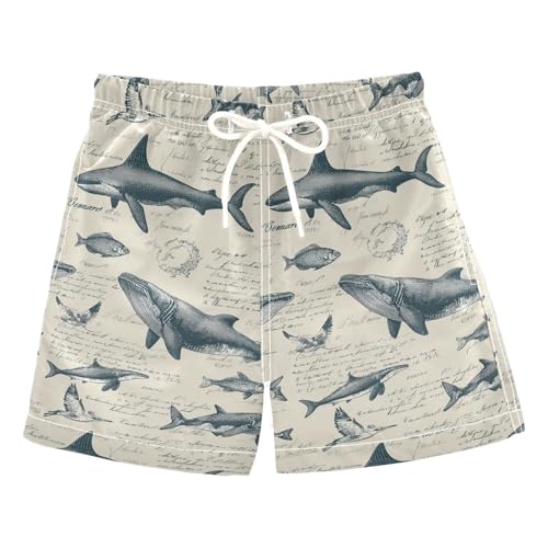 Vintage Fishes Boys Swim Trunks Drawing Salmon Trout Fishing Toddler Beach Board Shorts Baby Summer Bathing Suit 3T Multicolor