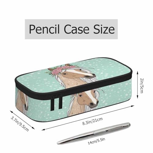 Image of Horse Flowers Pencil Case Rose Floral Peony Cartoon Animal Green Pencil Bag Pen Markers Pouch Holder Organizer for Boy Girl School Students