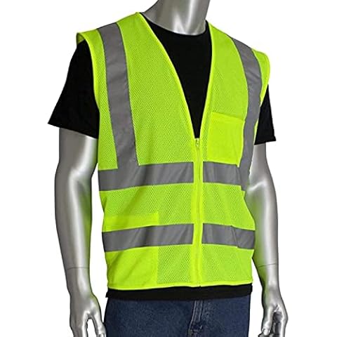 CustomGrips, Highly Visibility Original Safety Vest with 4 Highly Reflective Strips for Safety, Zipper Mesh Breathable Fabric for Outdoor Work, Jogging, Sports - ANSI/ISEA 107-2015(Class 2)[4X-Large] Cover