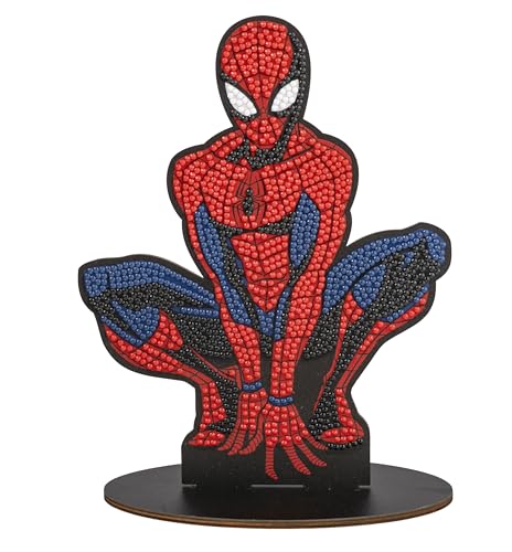 CRYSTAL ART Buddies XL - Kit Diamond Painting Originale, Spiderman - Marvel, Diamatini in Resina Brillante, Set Creativo 6+ con Supporto in Legno, 20-25cm