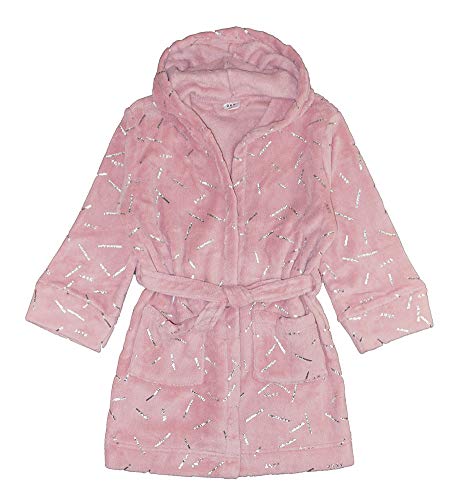 DKNY Big Girls Plush Fleece Hooded Robe (8-10, Pink)