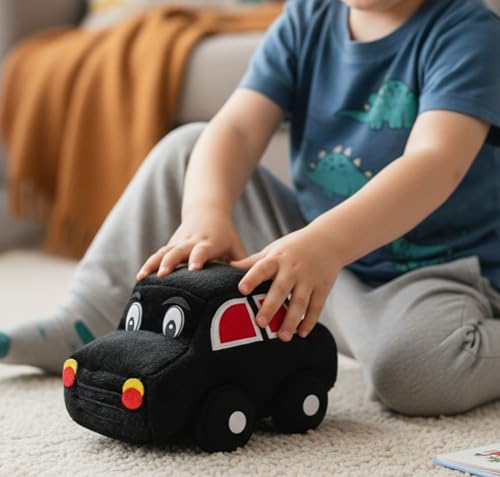 Image of Tickles Car Stuffed Plush Vehicle Soft Toy for Kids Boys & Girls Birthday Gift, Room Decor (Color: Black Size: 26 cm)