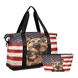 German Hound American Flag Background Travel Duffel Bag Waterproof Gym Sport Tote Bag Carry On Weekender Bag with Compartment