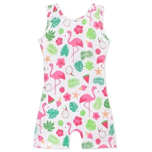 HOZIY Gymnastics Leotards for Girls with Shorts Toddlers Biketards Rainbow Unicorn Dinosaur Mermaid Leopard Flower Galaxy 2-3T Floral Flamingo
