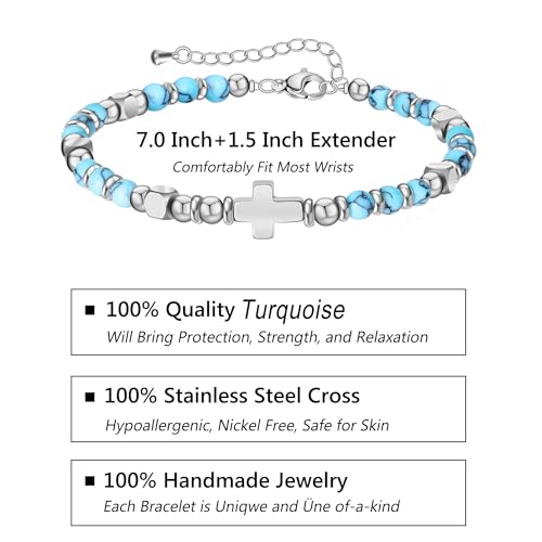 Image of Tiny Natural Gemstone Cross Charm Bracelet, Christian First Communion Gifts for Daughter Girlfriend Mother, Meaningful Jewelry