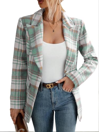 Mina Self Fall Flannel Blazer Jacket for Women 2025 Plaid - Slim Button Fully-Lined Business Casual Work Office with Pockets2