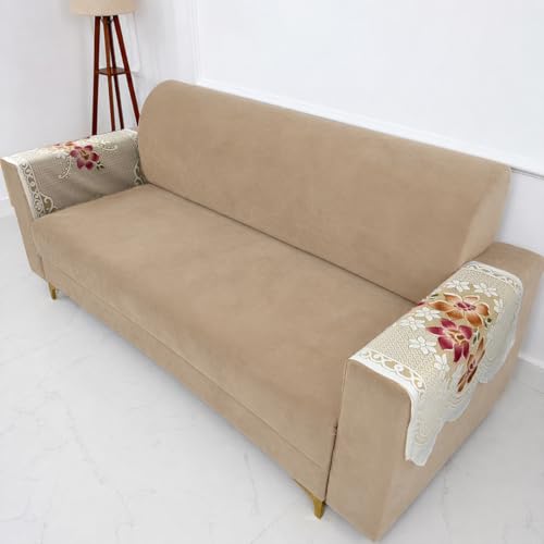 Image of Homerz Premium 'Surya Series' Sofa Cover | Stylish Sofa Protector | Net Fabric | Anti-Stain & Washable Slip Cover Exact Size Antislip (Exclusive Yellow, 2 Pc Armrest, Armrest)