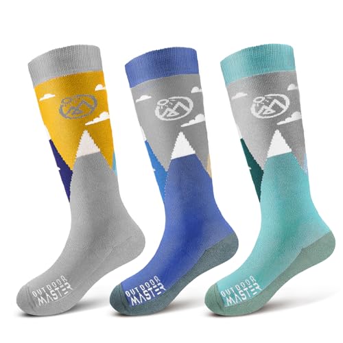 OutdoorMaster Merino Wool Ski Socks for Kids, Boys & Girls, Thermal Winter Warm Snowboarding Socks for Cold Weather