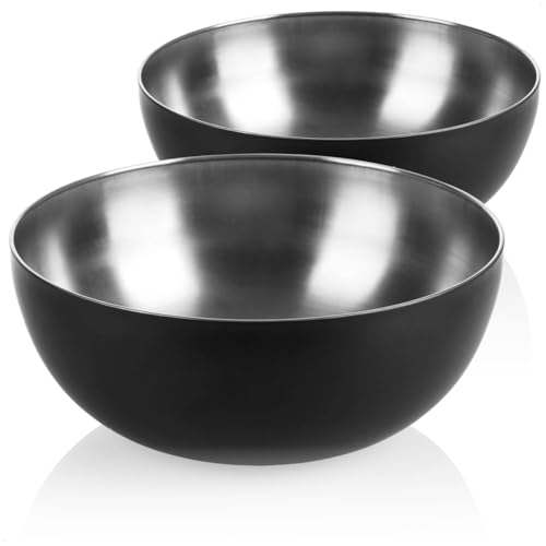 com-four® 2x Ensaladera de Acero Inoxidable - Tazones para Ensaladas, Bocadillos - Cuencos para Mezclar y Servir - Tazón con Revestimiento Exterior (2 piezas - Ø 24cm negro)