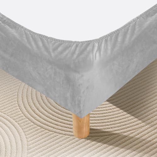 DUJUIKE Copriletto, Tessuto In Velluto, Sostituzione Della Gonna Del Letto, Proteggi la struttura del tuo letto. Adatto Per Camere Da Letto, Hotel(Grigio Argento,Cal King Bed Width:180-190cm)