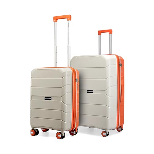 Image of Provogue Cascade Hard-Sided PP Trolley Bag Set of 2 | Expandable Space with 8 Wheels Trolley Bags for Travel | Lightweight with Combination Lock | 5 Year Warranty (Timberwolf Grey /Burnt Orange)