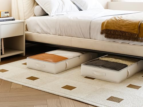 Vailando Side-Supported Under Bed Storage Containers, 6 Inches Tall 60L Underbed Storage Bins with Sturdy Handles and Sidewalls, Closet Organizer for Clothes, Blankets, Seasonal Items, Beige, 2-Pack - Image 3