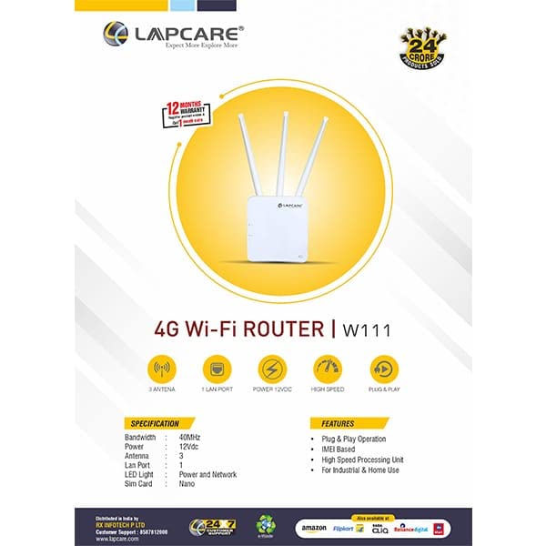 Image of Lapcare WiFi 4G & 5G Router W111 4 Mbps All Sim Card Support (White, Dual Band)